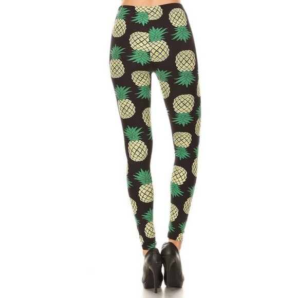 3X-5X/X-Plus‎ Size Women Buttery Soft Green Pineapple Leggings - Picture 3 of 9
